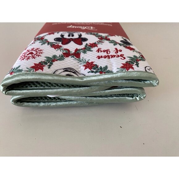 2 Pk Disney Mickey Minnie Dish Drying Mats 16" x 18" Christmas Wreath Holiday - Picture 15 of 16